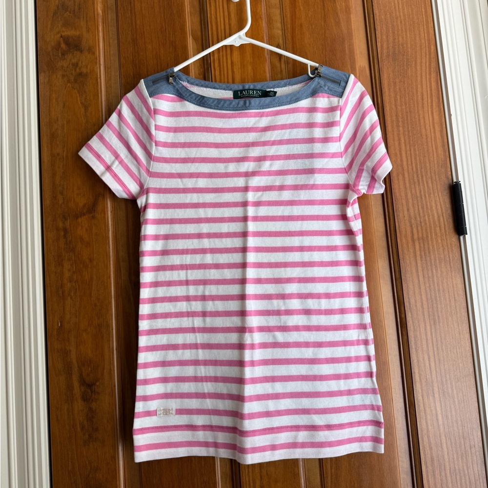 Ralph Lauren Pink and White Striped Tee